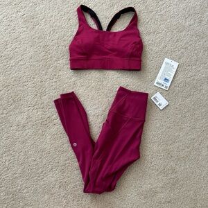 Lululemon Pomegranate Wunder Train Leggings & Power Thru Bra